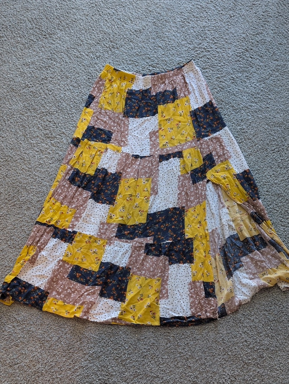 Espresso Patchwork Slit Midi Skirt Size Medium